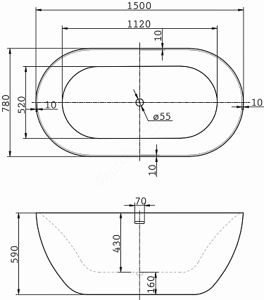 Акриловая ванна BelBagno BB27 150x78