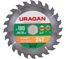 Диск пильный по дереву Fast (190х30/20 мм; 24Т) Uragan 36800-190-30-24_z01