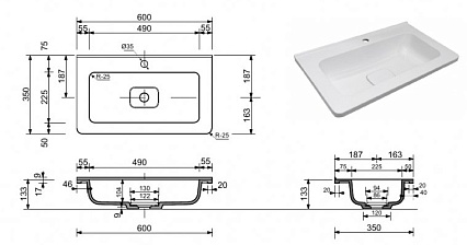 Тумба с раковиной Style Line Бергамо мини Люкс Plus 60 см подвесная
