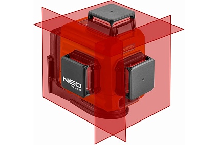 Лазерный уровень 3D Neo Tools 15 м, красный, самовыравнивание 4, магнитный держатель, кейс 75-104