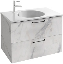 Тумба с раковиной Jacob Delafon Odeon Rive Gauche 80 см, белый мрамор, ручки черные