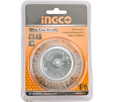 Щетка проволочная чашечная на шпильке (75х0.35х6.35 мм) Ingco WB30751