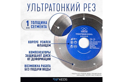 Диск алмазный ультратонкий по керамограниту Professional Ultra (125х1х22.23 мм) KEOS DBP00.125