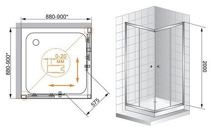 Душевой уголок Cezares Anima 90x90 ANIMA-W-A-2-90-P-Cr рифленый