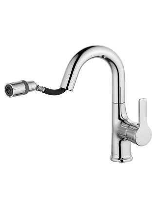 Смеситель для раковины Wonzon&Woghand WW-FE01L212-CR выдвижной излив, хром
