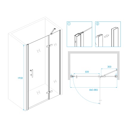 Душевая дверь RGW Passage PA-07B 90x195, прозрачное, черный, R