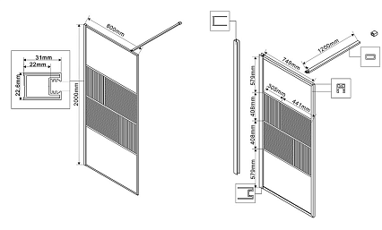 Душевая перегородка Vincea Walk-In VSW-1HC800CFGM 80x200 вороненая сталь, рифленое