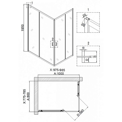 Душевой уголок Niagara Nova NG 6881-08 BLACK 100x80 прозрачный, черный