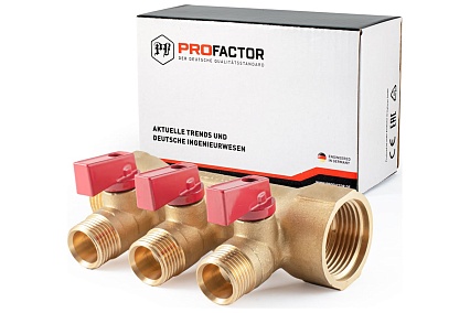 Коллектор с шаровыми кранами PROFACTOR в/н 1" х 3 вых 1/2"нар PF MV 265.3
