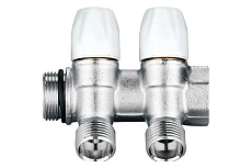 Коллектор DOUBLE-LIN латунь, с регулируемыми клапанами и евроконусом К 3/4", 2 выхода 1/2" LL9036 (3/4"-1/2"х2)