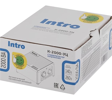 Стабилизатор напряжения Intro К-2000-УЦ, 140-260В/220В, 2000ВА Б0064643