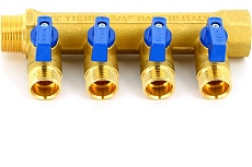 Коллектор Tiemme НВ 3/4', 4х1/2'х16 Н 36 мм, с кранами 1820016/1824G160404