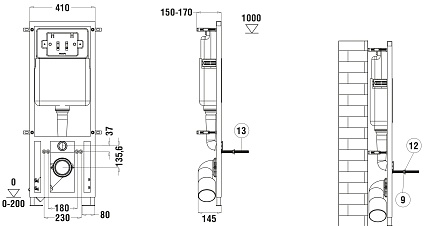 Комплект Weltwasser 10000011312 унитаз Merzbach 043 GL-WT + инсталляция Marberg 410 + кнопка Mar 410 SE MT-BL