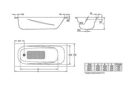 Стальная ванна BLB Universal Anatomica 170x75 с отверстиями для ручек