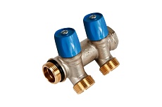 Коллектор Henco VBS с синими вентилями, 3/4"НР под евроконус, 3/4" - 2xEK VBS050502-BL