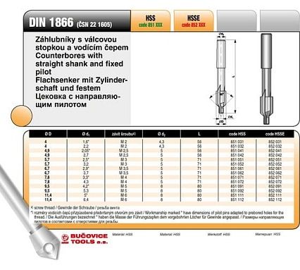 Цековка (3.7/6.7х71 мм; 90 гр.; М3.5; HSSE) Bucovice Tools 852062