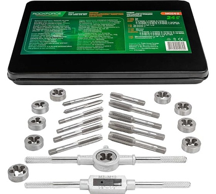 Набор метчиков и плашек дюймовый Rockforce 24 предмета (1/4", 5/16", 3/8", 7/16", 1/2"), в металлическом кейсе RF-M024-2(10458)