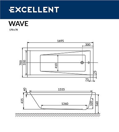 Акриловая ванна Excellent Wave Slim 170x70