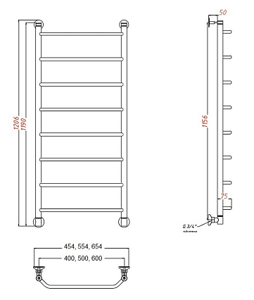 Полотенцесушитель водяной Aquanet Fiona 50x120 см