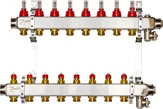 Комплект коллекторов Danfoss SSM-8F с расходомерами и кронштейнами 8 контуров 088U0958