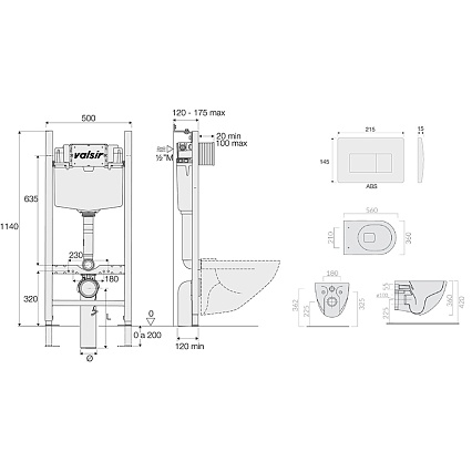 Подвесной унитаз с инсталляцией Valsir Winner S KIT VSCR 7317GM Slim P1, 4в1, кнопка хром