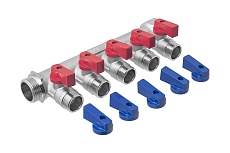 Коллектор с отсекающими кранами MPF 5 вых. х 3/4 х 1/2 наруж.рез. ИС.072640
