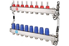 Коллектор MVI из нержавеющей стали, в сборе с расходомерами, дренажным краном и воздухоотводчиком MS.708.06