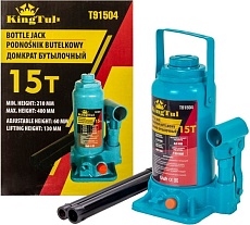 Домкрат бутылочный KingTul 15т с клапаном (h min 210мм, h max 400мм, ход штока-130мм, ход винта-60мм) KT-T91504(52686)