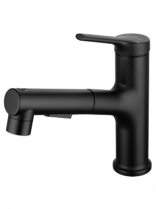 Смеситель для раковины Wonzon&Woghand WW-A40862-MB выдвижной излив, черный матовый