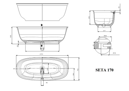 Ванна из искусственного камня Plumberia Selection Seta 170BO 170x75 см белый матовый