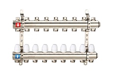 Коллектор регулируемый с запорными клапанами Gappo из латуни - 2 загрушки - 2 кронштейна 9-вых. x 1&quot; x 3/4&quot; G427.9