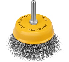 Щетка для дрели 75 мм, чашка, со шпилькой, нержавеющая витая проволока Denzel 744773