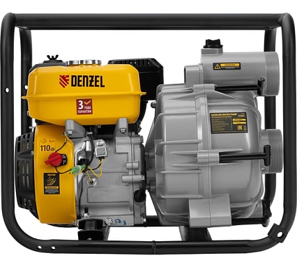 Мотопомпа бензиновая для грязной воды Denzel PX-80D7, 7 л.с., 3", 1300 л/мин, глуб 8 м, напор 30 м 99206