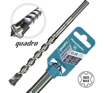Бур по бетону RENNBOHR Quadro SDS-Max 4 грани 25x340/215 мм 722534