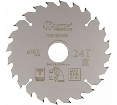Диск пильный с тефлоновым покрытием по дереву Profi plus 160x1.3/2x30/25.4/20/16 мм, 24Т CUTOP 75-16024Т