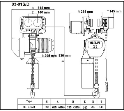 Передвижная цепная электрическая таль OCALIFT 3т, 9м, 03-01s, 380в OCA0301ST9m