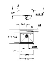 Кухонная мойка Grohe K700U 31651AT0 56 см серый гранит