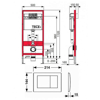 Инсталляция для унитаза TECE Base 9400413 (4в1) с кнопкой смыва белый