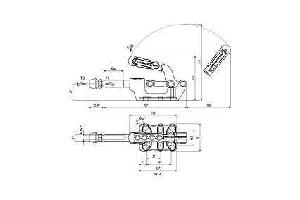 Плунжерный зажим KUKAMET с горизонтальным кронштейном усилие 750 кг 531-5-Q20