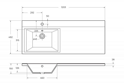 Раковина BelBagno Kraft 120 см BB1200/480-LV-MR-L левая