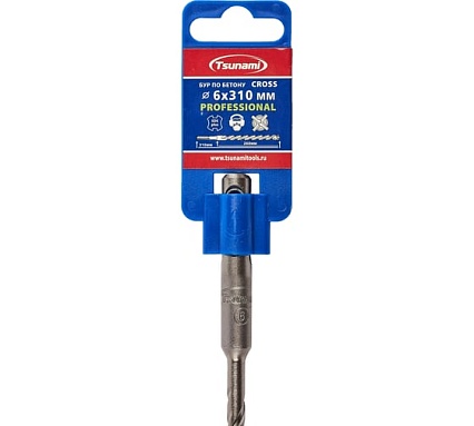Бур по бетону Tsunami PROFESSIONAL Cross 6х310/260 мм, SDS-plus T10610300006310