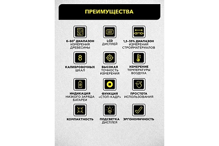Электронный измеритель влажности древесины Technicom влажность 1.5-60%, ЖК дисплей TC-MT201W