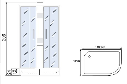 Душевая кабина Мономах 120/90/24  МЗ 120x90 хром, с рисунком, L