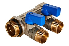 Коллектор с шаровыми кранами STOUT Smb 6211 341202 3/4&quot;, 2 отвода 1/2&quot;, синие ручки RG0091AACQMGBP