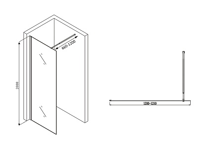 Душевая перегородка Abber Immer Offen AG61120B 120x200, черный