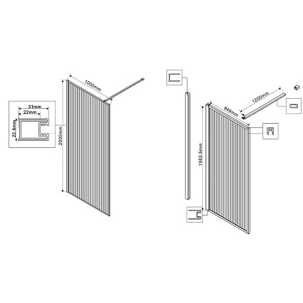 Душевая перегородка Vincea Walk-In VSW-1HP100FLBG 100x200 брашированное золото, рифленое