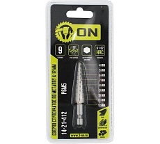 Сверло ступенчатое по металлу Р6М5, 4-5-6-7-8-9-10-11-12 мм, шестигранный хвостовик ON 14-21-412