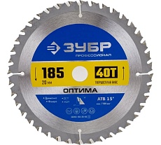 Диск пильный по дереву Зубр Оптима 185x20 мм, 40Т 36903-185-20-40_z01