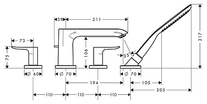 Смеситель на борт ванны Hansgrohe Metris 31442000