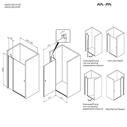 Душевая дверь Am.Pm Sunny W87G-100-1P-MT 100x190 прозрачное, хром матовый